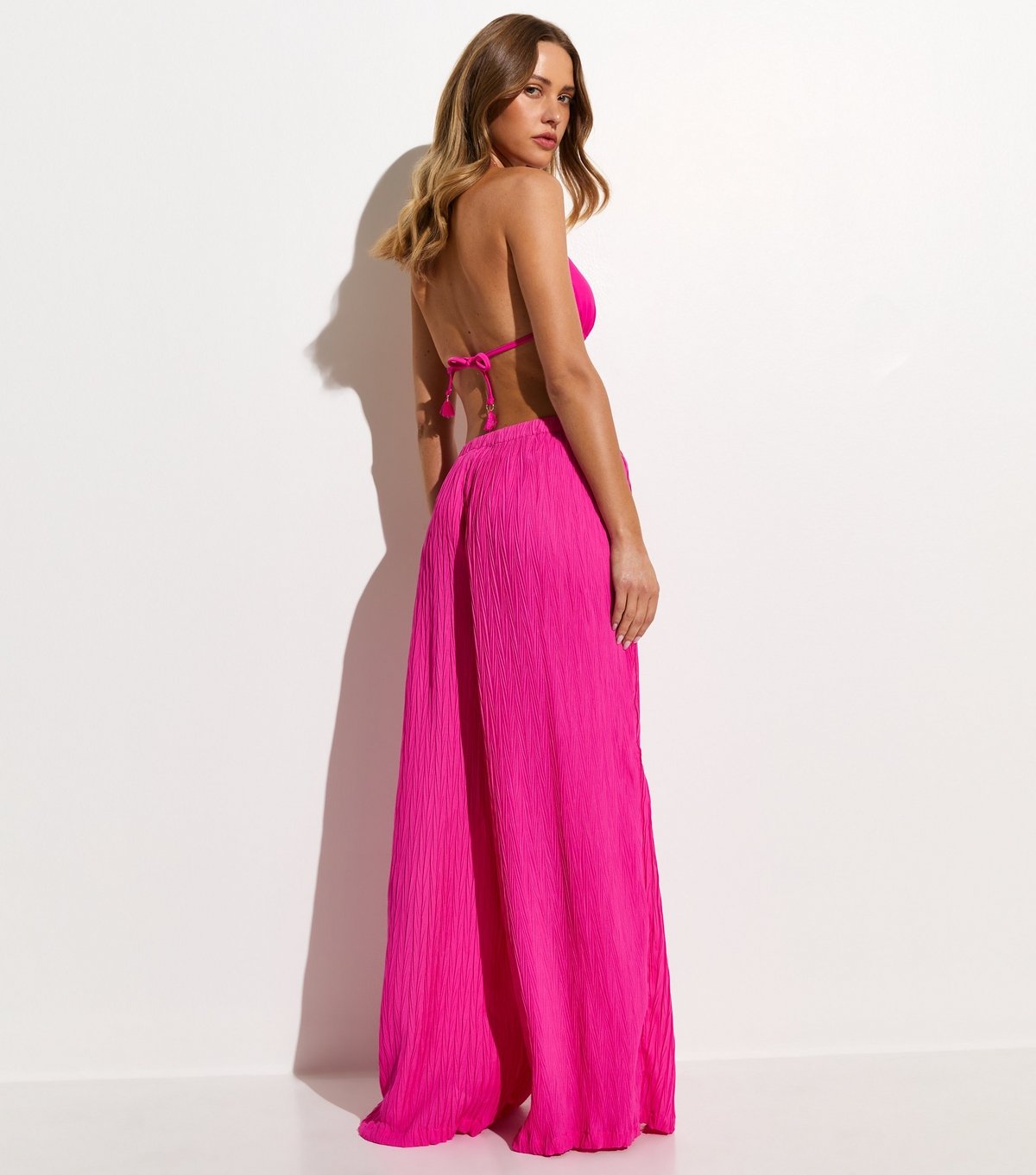 New Look Women's Dark Pink Textured Beach Wide Leg Trousers New Look - 4