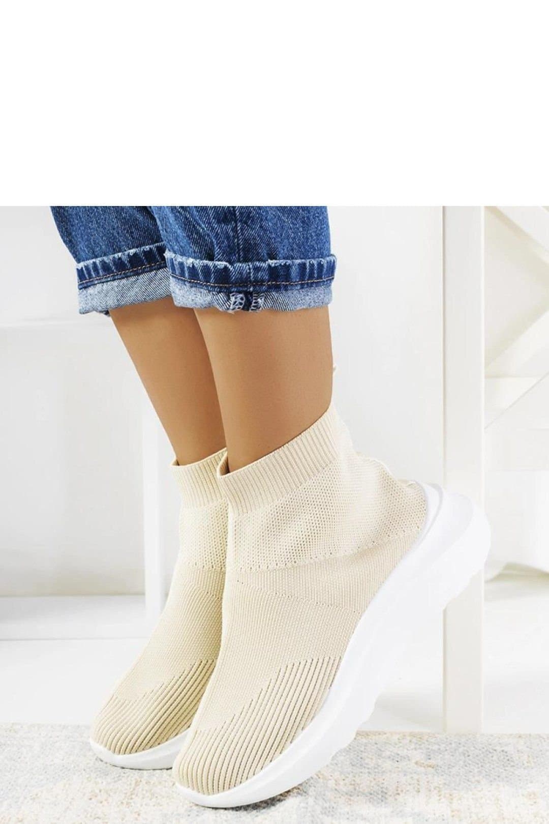 Love Lace Love Lace Women's Jennifer Sport Sneakers High Comfort Slip On White Rubber Sole in Beige