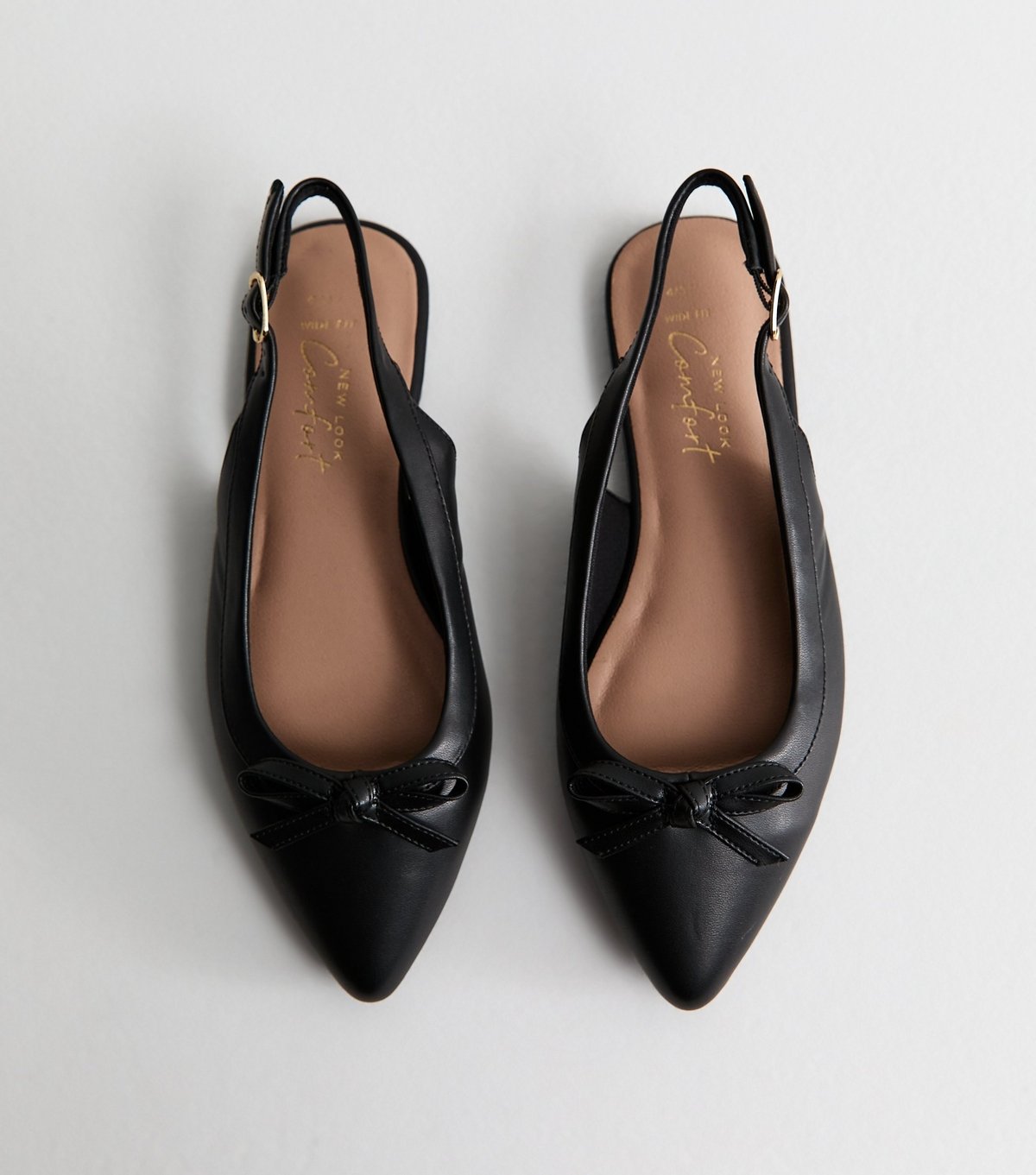 New Look Women's Wide Fit Black Faux Leather Slingback Flats Vegan New Look - 1