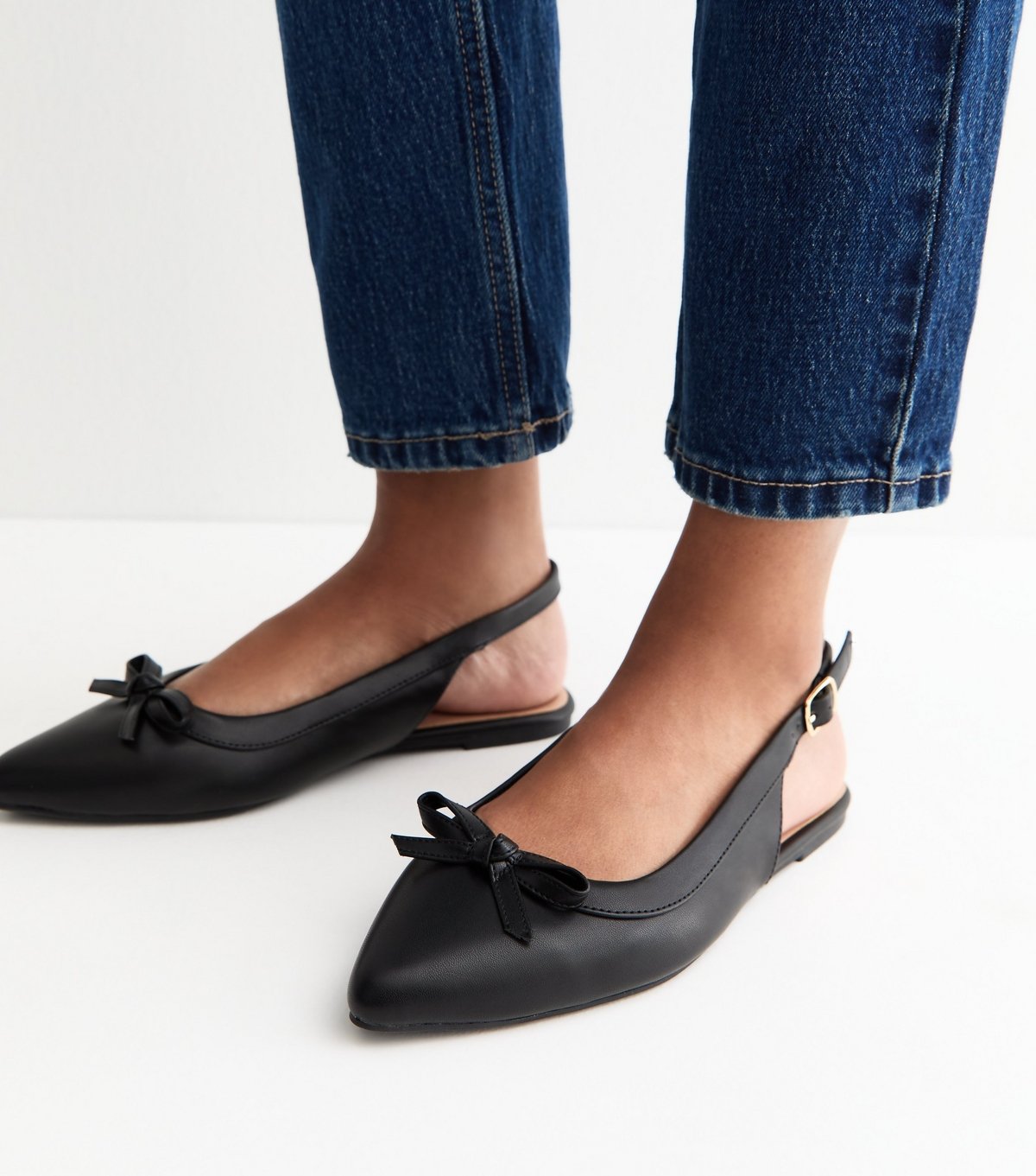 New Look Women's Wide Fit Black Faux Leather Slingback Flats Vegan New Look - 2
