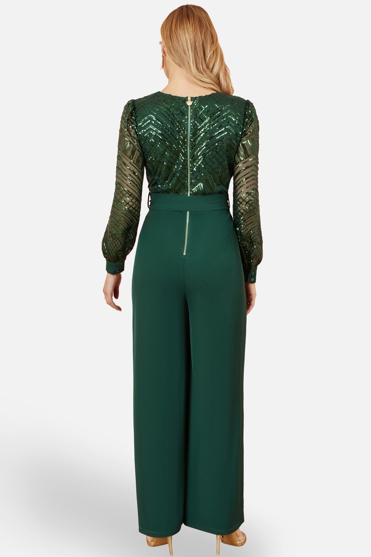 Yumi Yumi Women's Green Sequin Wrap Over Jumpsuit - 3