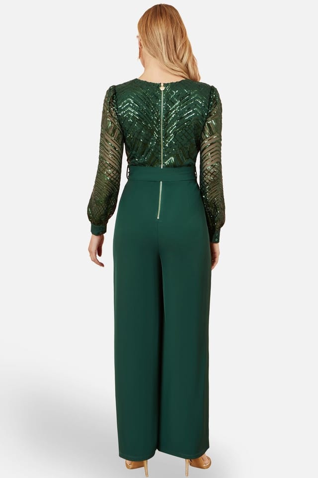 Yumi Yumi Women's Green Sequin Wrap Over Jumpsuit - 3