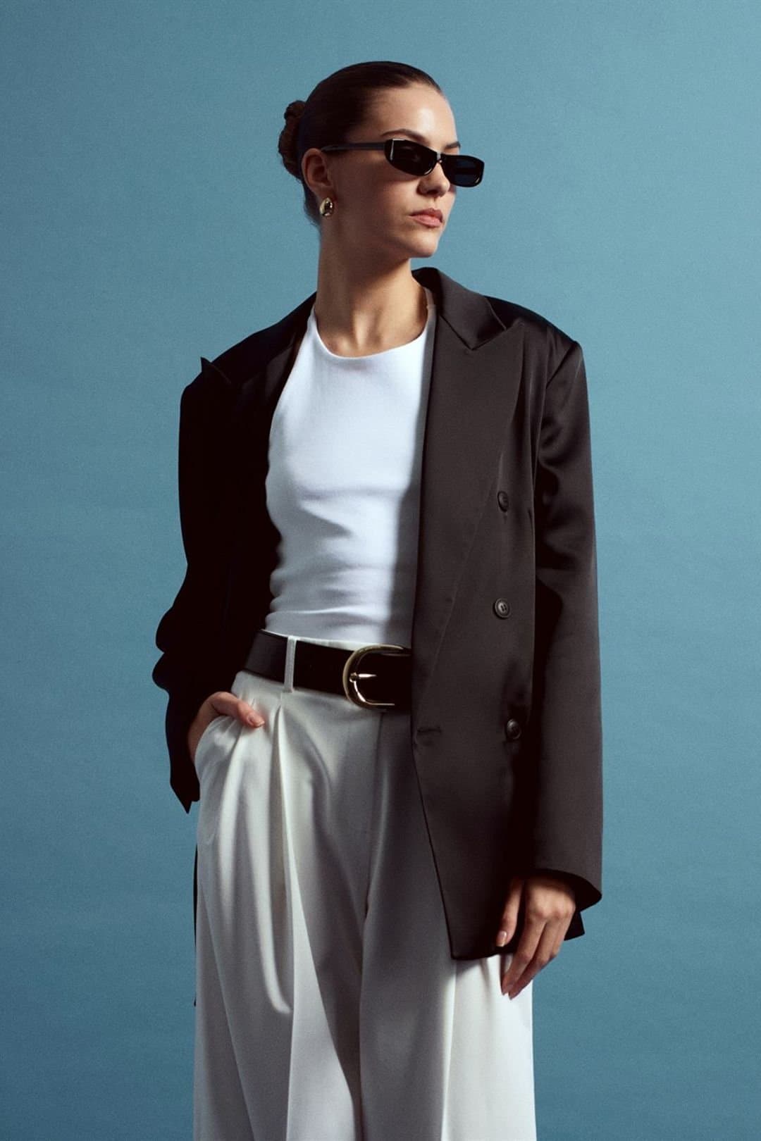 Dilvin Dilvin Black Crepe Blazer Jacket with Polyester/Elastane Blend