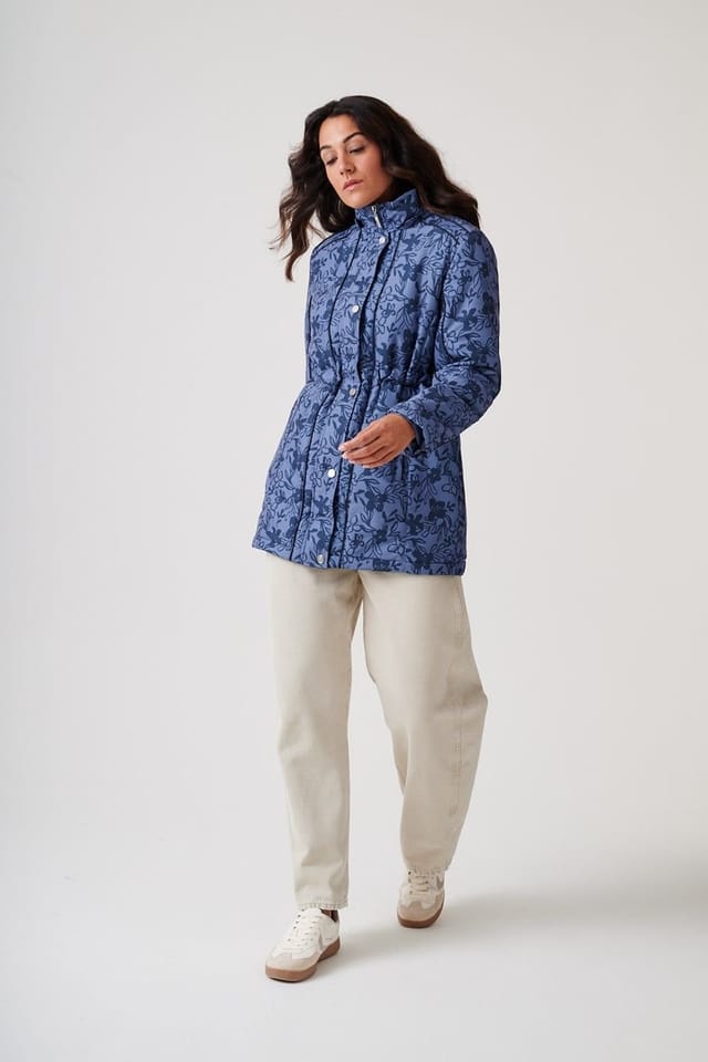 Anna Rose Anna Rose Women's Hooded Floral Print Coat With Scarf in Blue - 2