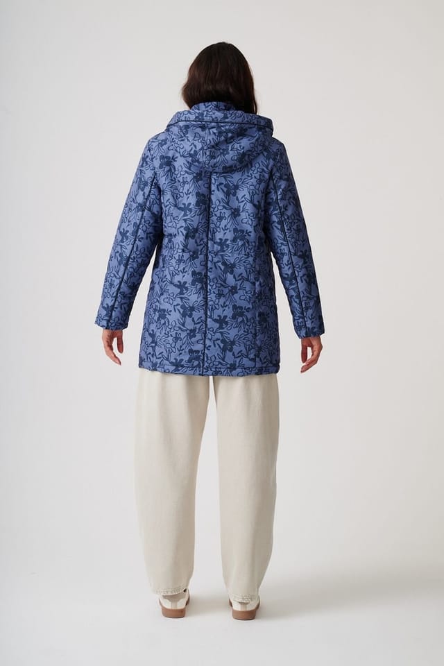 Anna Rose Anna Rose Women's Hooded Floral Print Coat With Scarf in Blue - 3