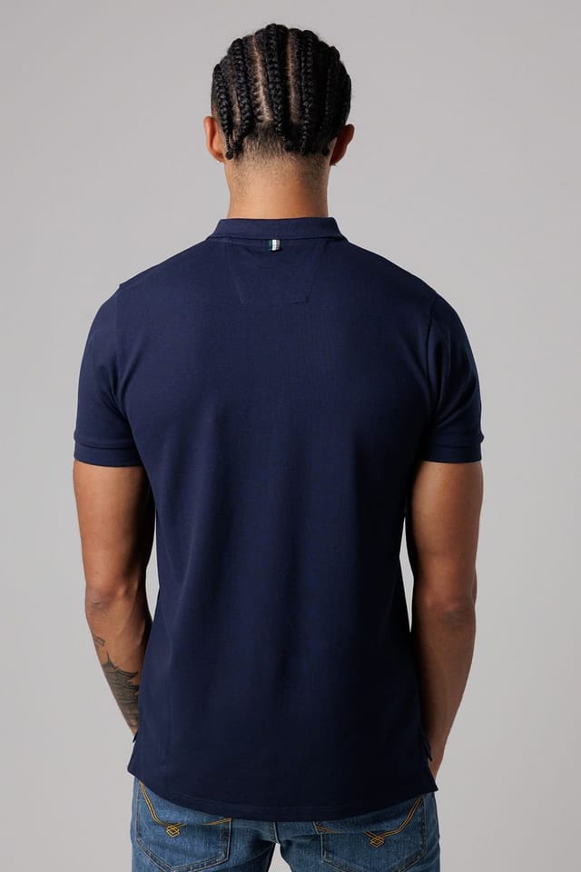 Santa Barbara Polo & Racquet Club Santa Barbara Polo & Racquet Club Men's Cotton Rich Stretch Classic Button Up Polo Shirt in Navy - 2