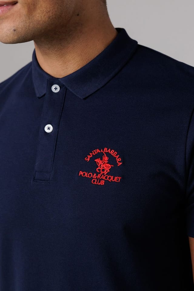 Santa Barbara Polo & Racquet Club Santa Barbara Polo & Racquet Club Men's Cotton Rich Stretch Classic Button Up Polo Shirt in Navy - 3