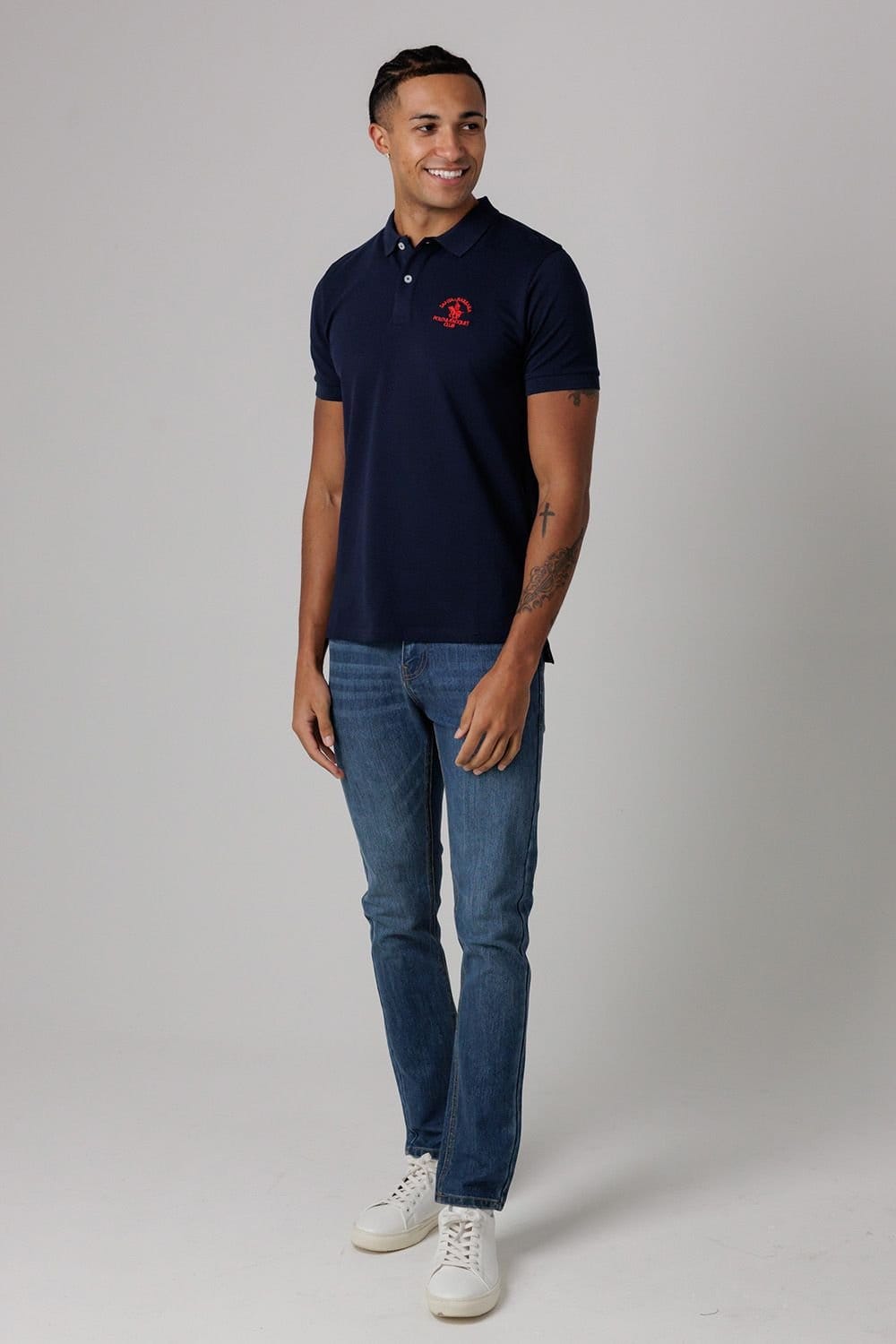 Santa Barbara Polo & Racquet Club Santa Barbara Polo & Racquet Club Men's Cotton Rich Stretch Classic Button Up Polo Shirt in Navy - 4