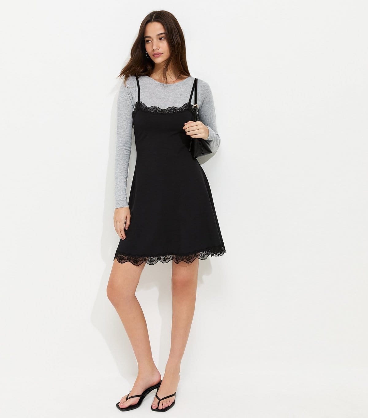 New Look Women's Black 2in1 Lace Trim Layered Strappy Mini Dress New Look - 4