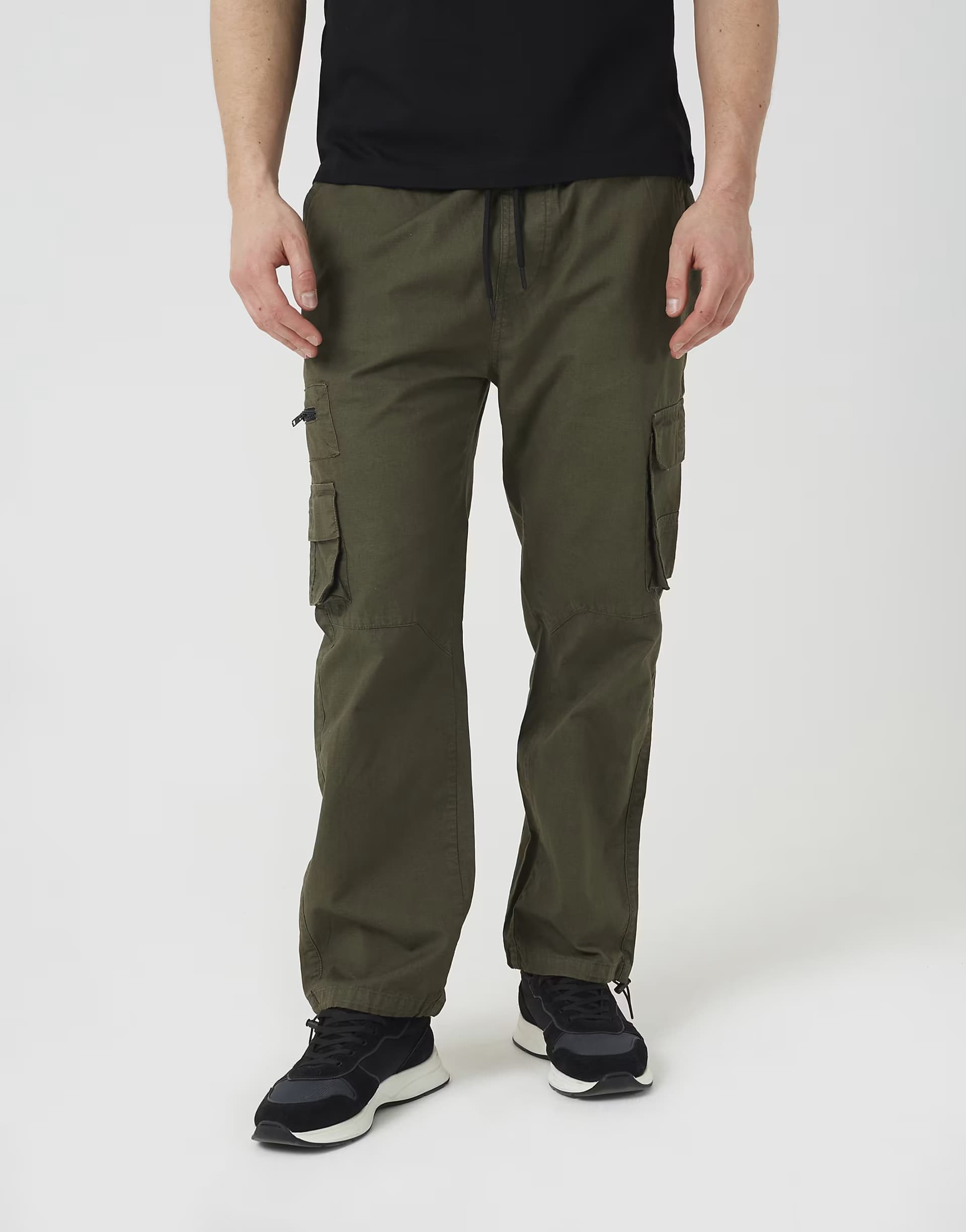 ASOS Brave Soul Cotton cargo trousers with bungee hem in khaki