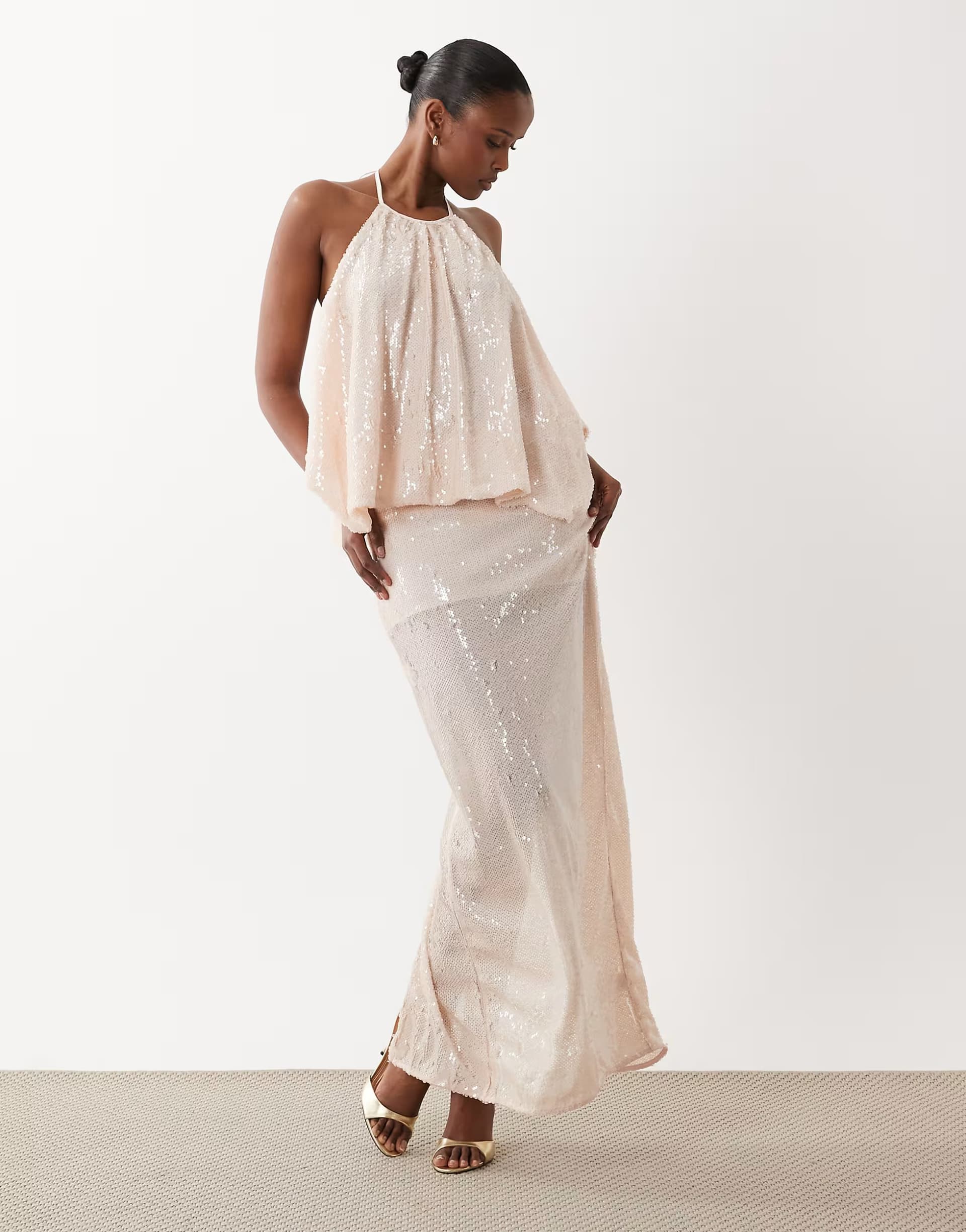 ASOS South Beach sequin co-ord in champagne