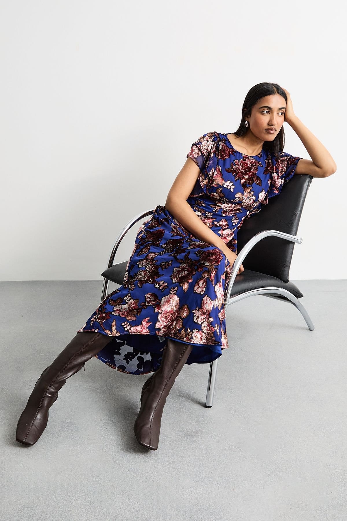 Warehouse Warehouse Women's Devore Ruffle Sleeve Maxi Dress - 4