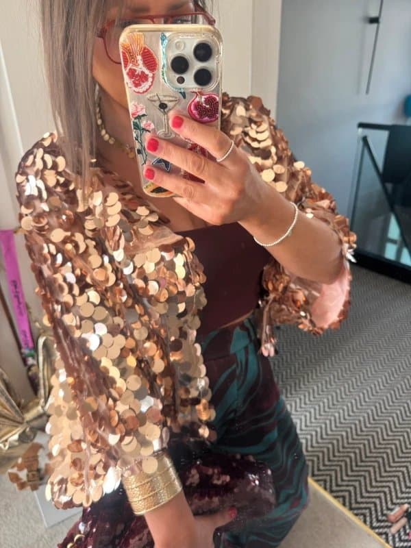 ASOS ASOS Luxe Festival Disco Top Disc Sequin Rose Gold Pink Cocktail Wedding Hen Party Cape Jacket