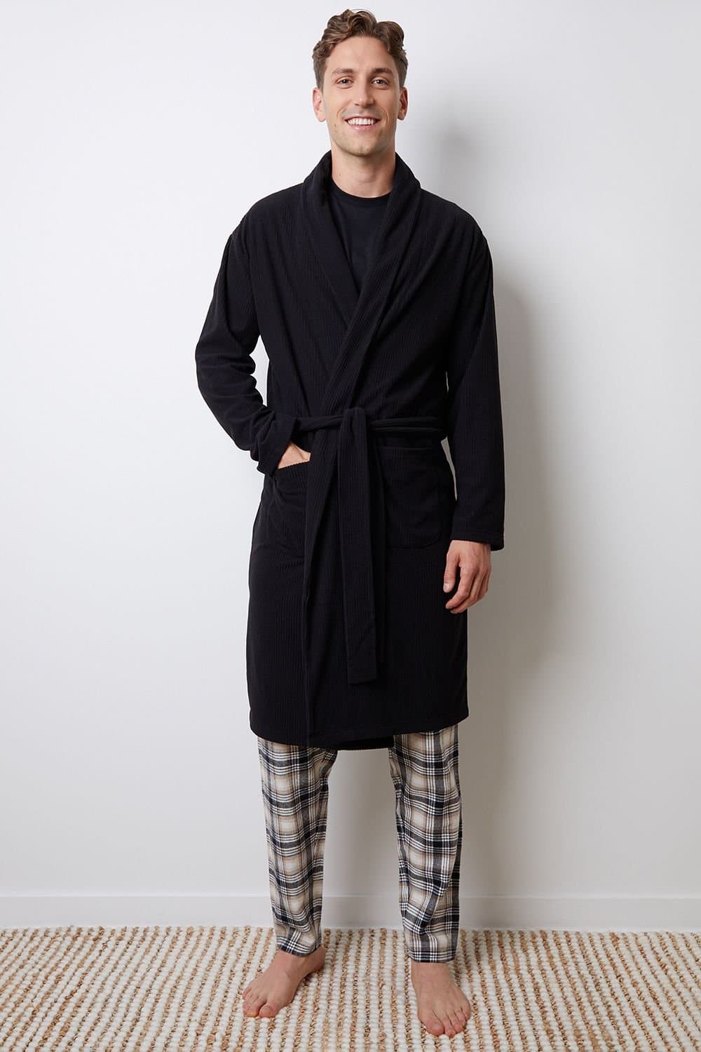 Threadbare Threadbare Men's Waffle Fleece Dressing Gown in Black