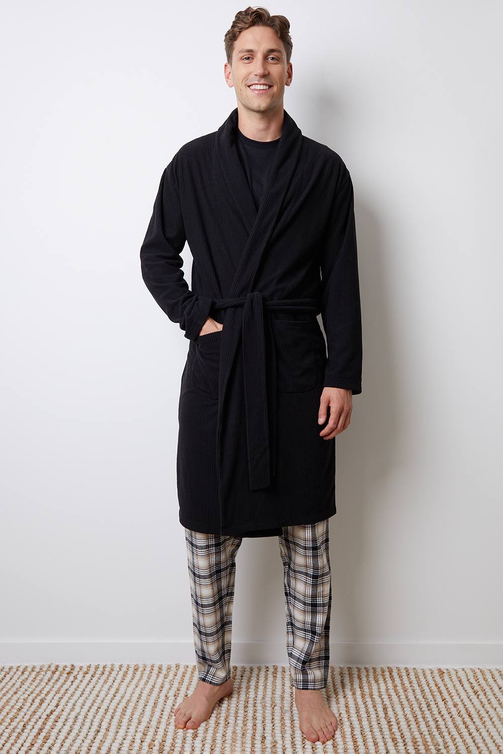 Threadbare Threadbare Men's Waffle Fleece Dressing Gown in Black - 2