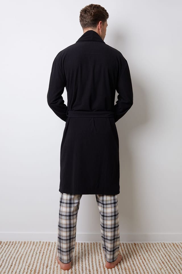 Threadbare Threadbare Men's Waffle Fleece Dressing Gown in Black - 2