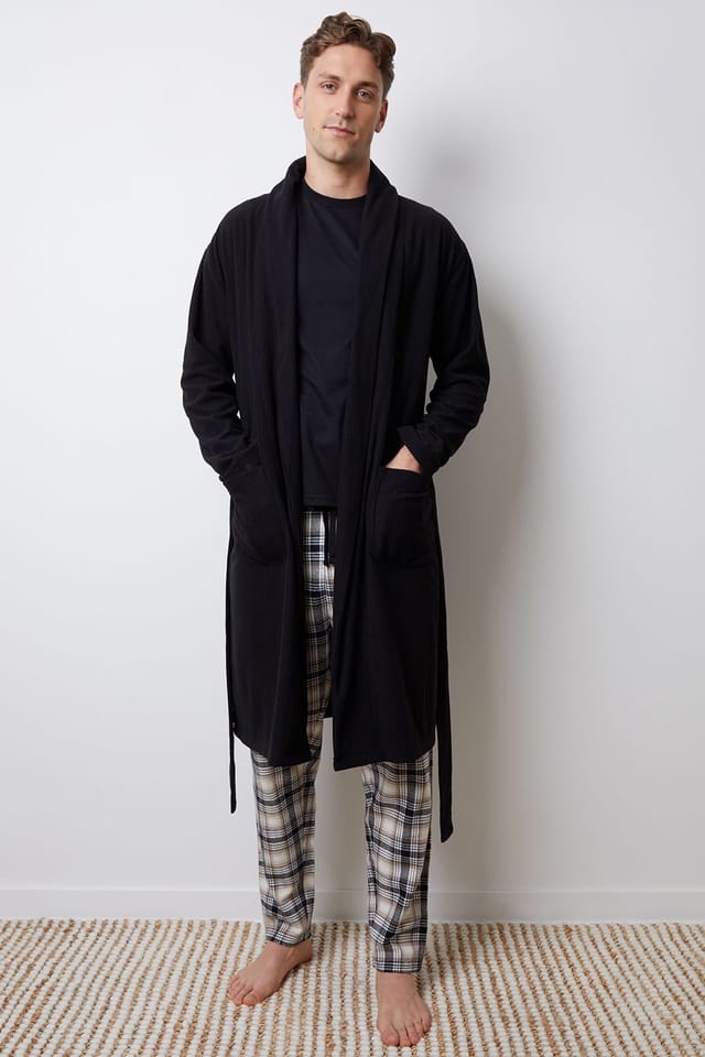 Threadbare Threadbare Men's Waffle Fleece Dressing Gown in Black - 3