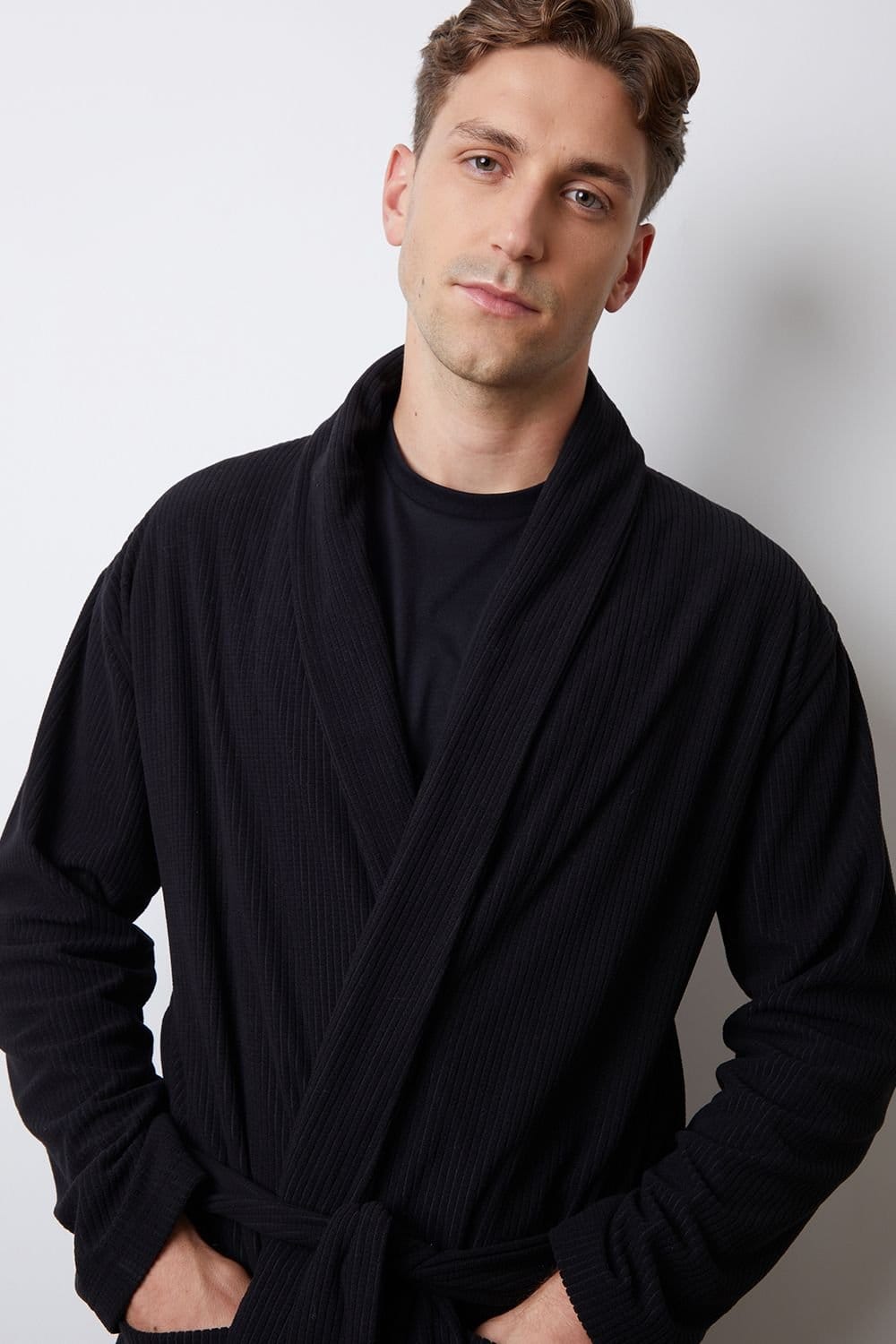 Threadbare Threadbare Men's Waffle Fleece Dressing Gown in Black - 4