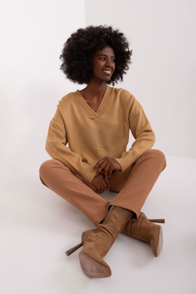 Love Lace Love Lace Women's Timeless Smooth Heart Neck Sweater in Brown - 2