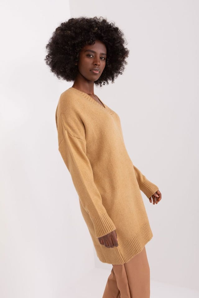 Love Lace Love Lace Women's Timeless Smooth Heart Neck Sweater in Brown - 3