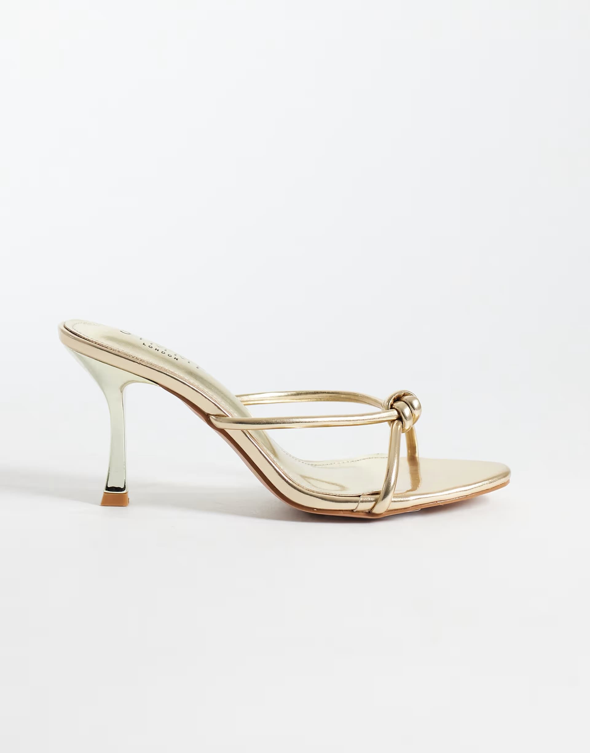 ASOS Simmi London Maribel heeled mule sandals with knot in gold metallic