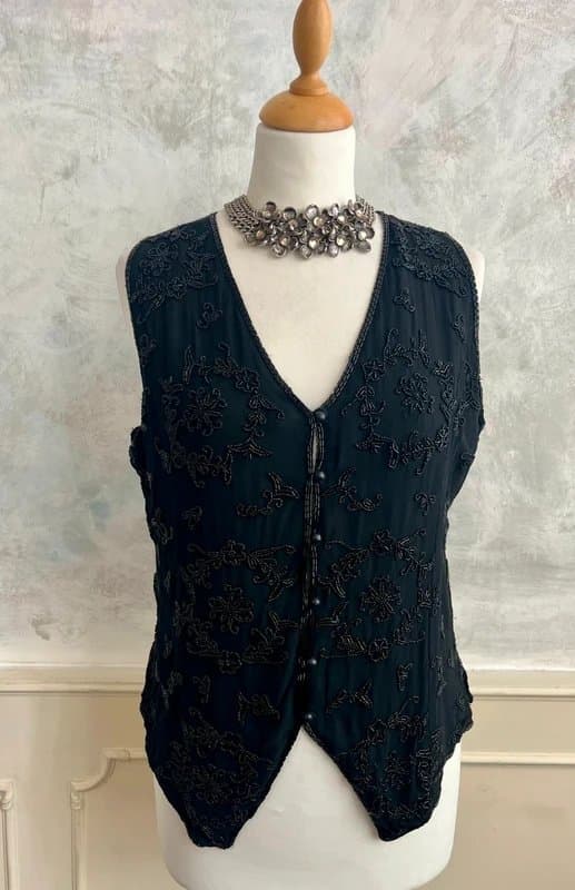 New Look New Look Black Floral Sequin Embellished Art Deco Style Occasion Waistcoat M 14