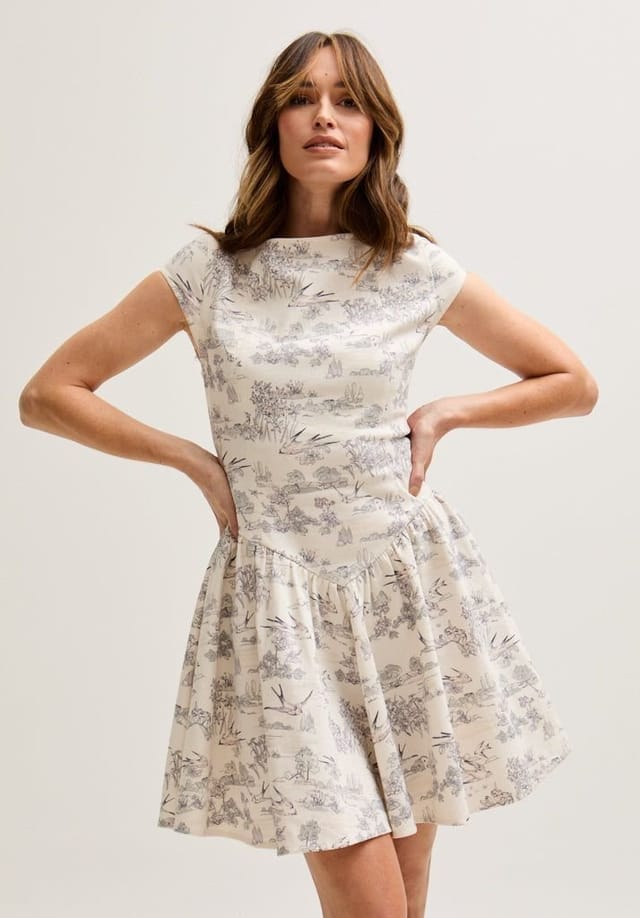 Lily and Lionel Lily and Lionel Women's Heidy Corset Inspired Josephine Print Mini Dress In Cream in Ecru - 2