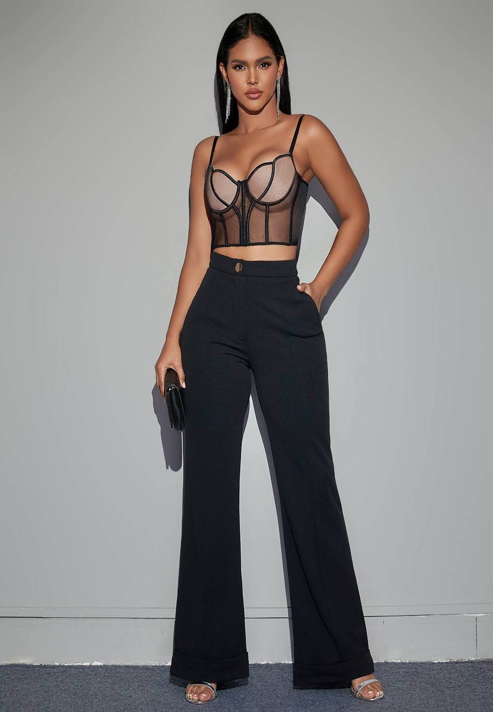 Divine Grace Divine Grace Women's Black Tailored Wide Leg Pants - 4