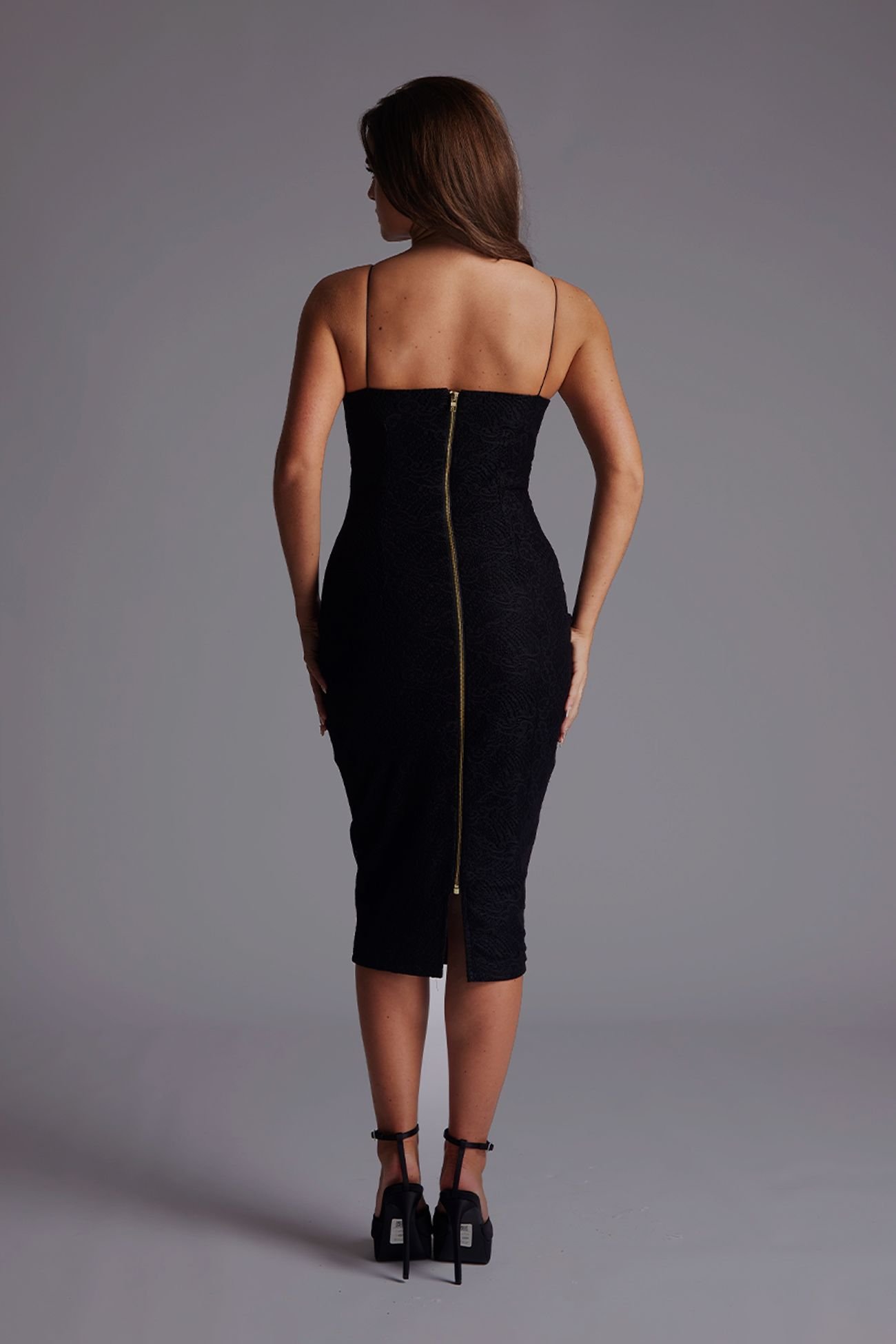 Vesper Vesper Women's Lace Overlay Cami Strap Midi Dress in Black - 4