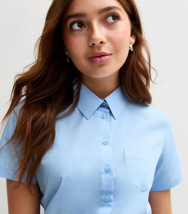 New Look Girls' Pack Of 2 Light Blue Regular Short Sleeve Shirts School New Look - 2