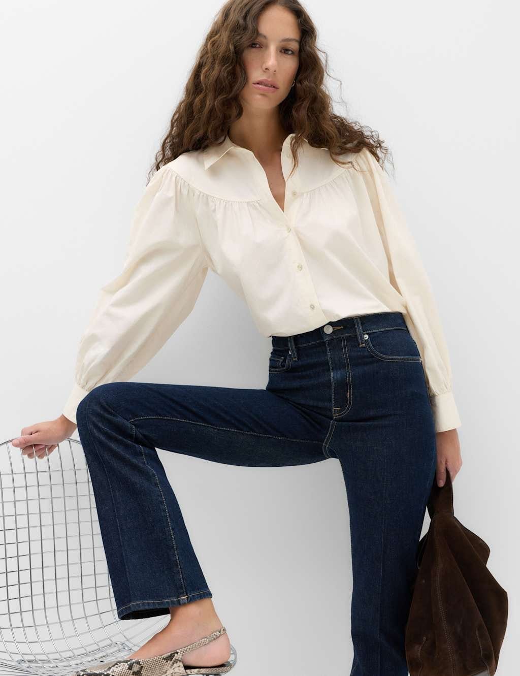 M&S Lyocell Rich Western Style Collared Shirt Beige