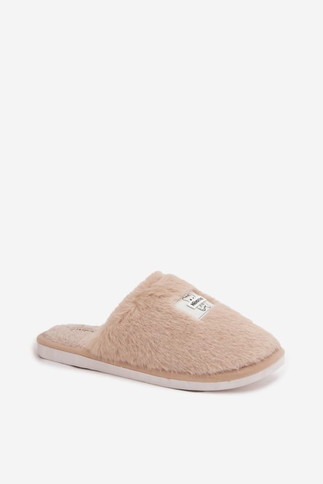 Love Lace Love Lace Women's Warm Fur Slippers with Bear Patch & Cozy Rounded Toe Comfort in Beige - 2
