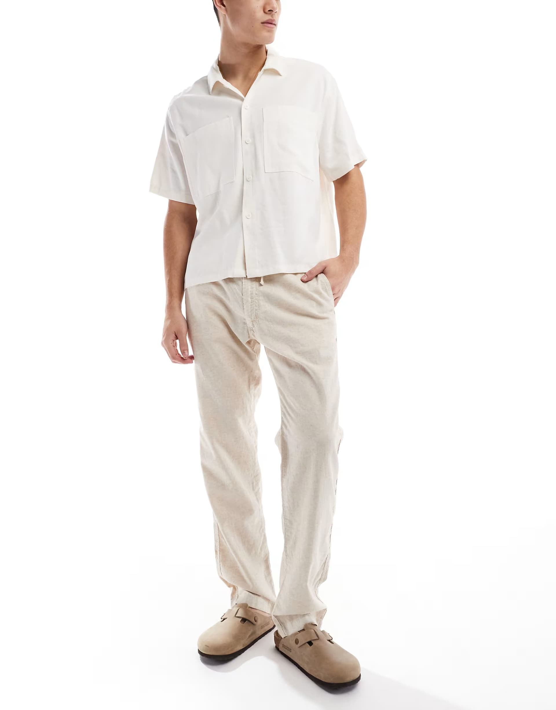 ASOS Jack & Jones relaxed fit linen mix trouser in beige