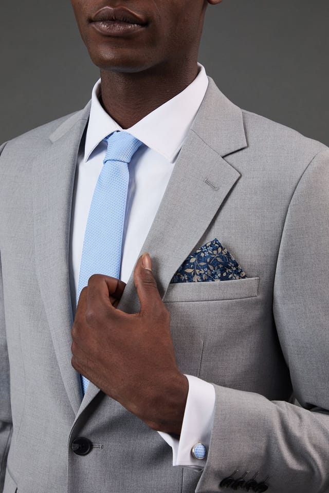 Burton Burton Men's Light Blue Textured Tie, Floral Pocket Square with Cufflink Box Set - 2