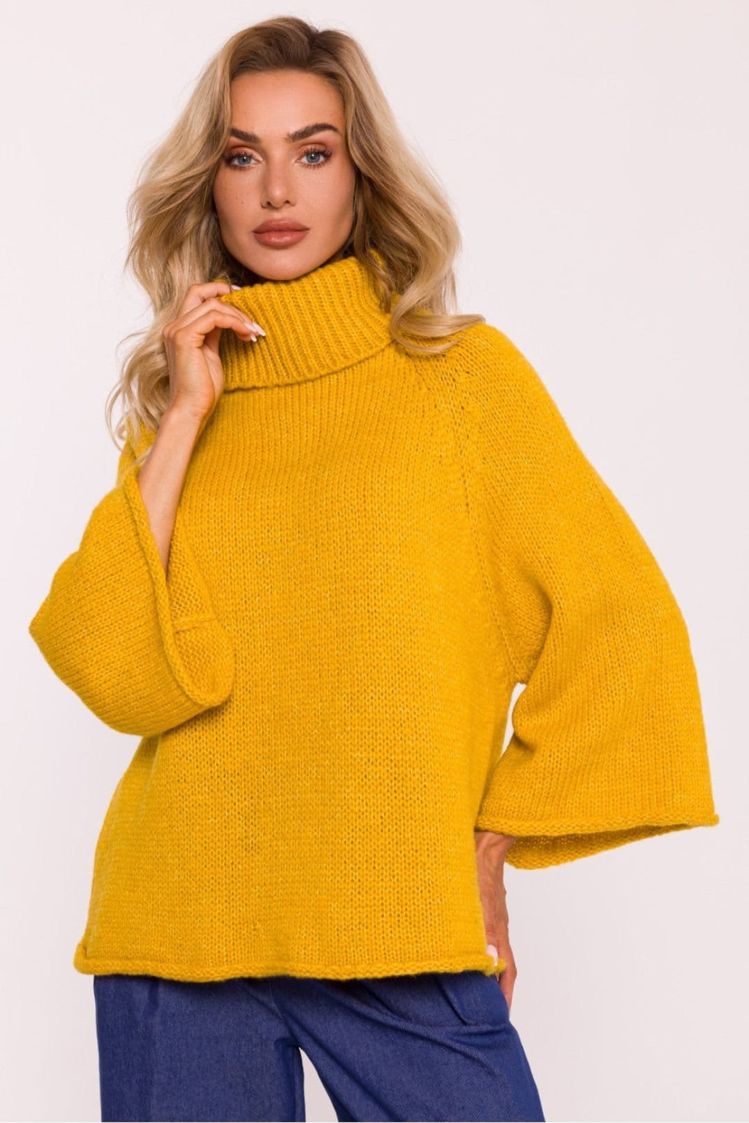 Love Lace Yellow Soft Pile Oversize Turtleneck Sweater