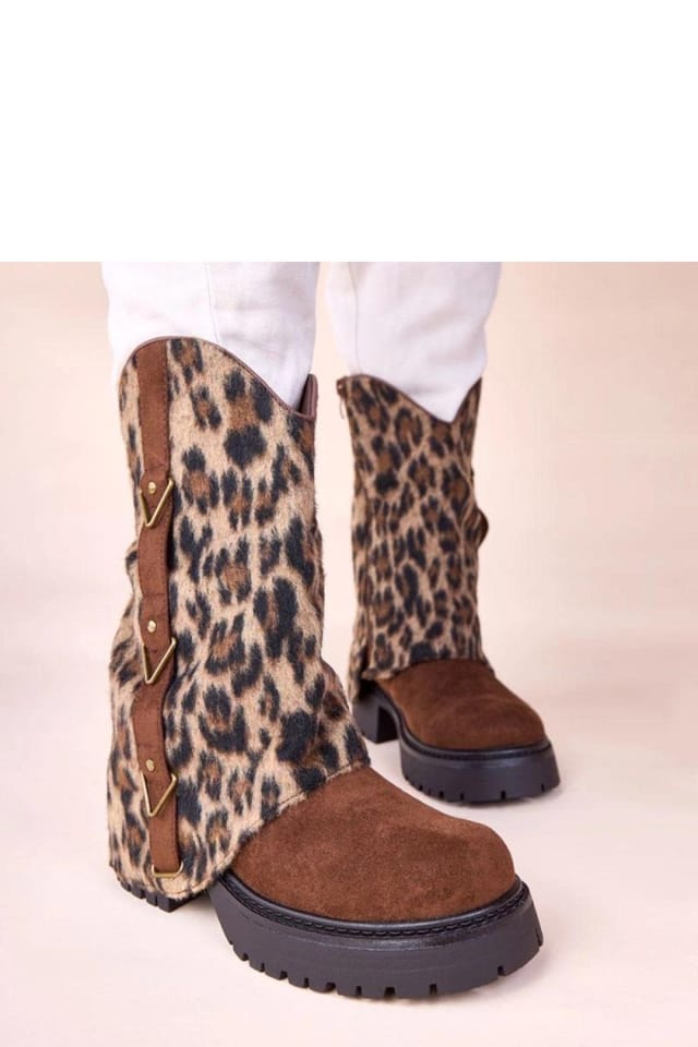 Love Lace Love Lace Women's Kaylia Brown Leopard Print Rolled Up Shaft Flat Ankle Boots - 3