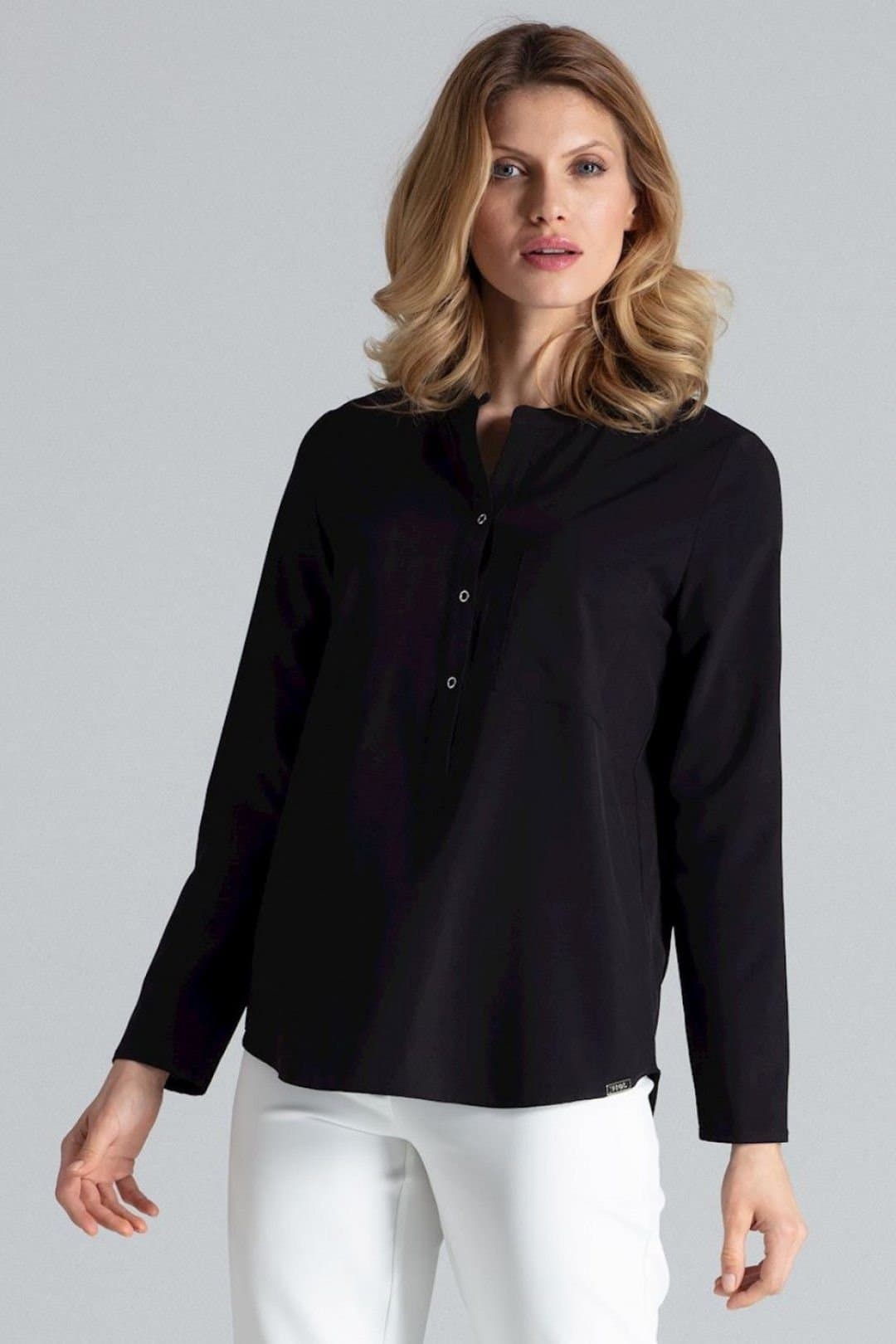 Love Lace Love Lace Women's Classic Long Sleeve Snap Blouse in Black