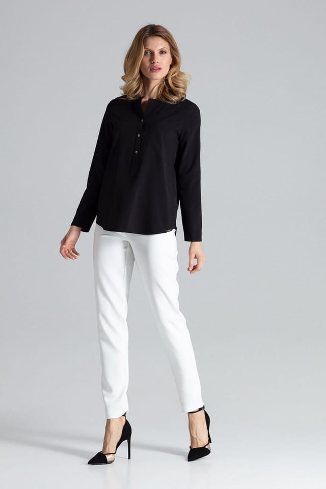 Love Lace Love Lace Women's Classic Long Sleeve Snap Blouse with Pocket in Black - 2