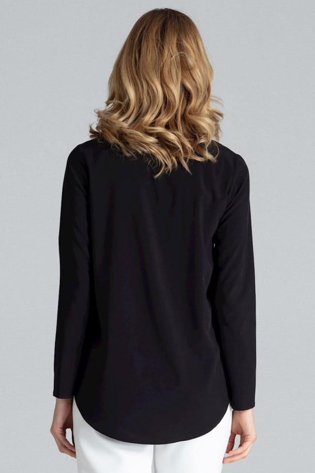 Love Lace Love Lace Women's Classic Long Sleeve Snap Blouse with Pocket in Black - 3