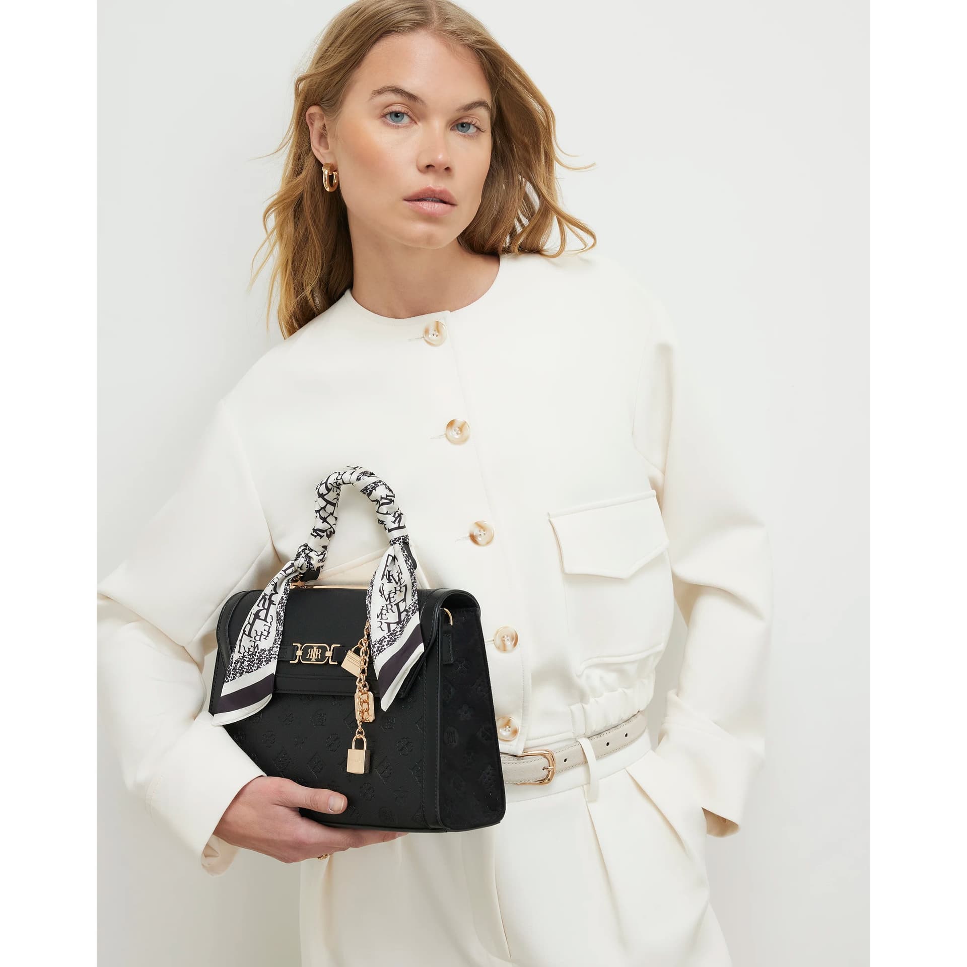 River Island River Island Womens Black Embossed Charm Tote Bag