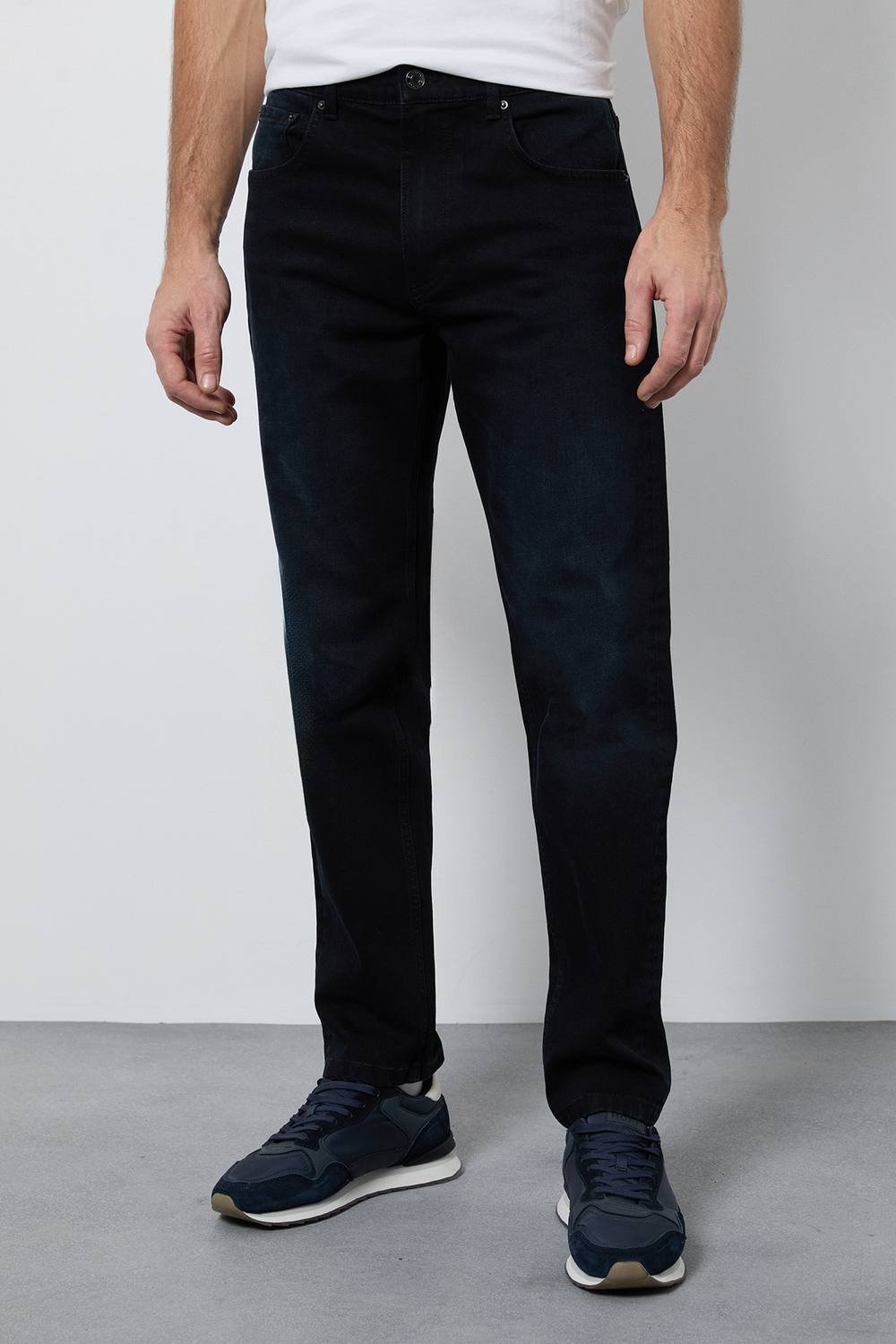 Burton Burton Men's Blue Black Dark Wash Stretch Slim Fit Jean in Dark Blue - 2