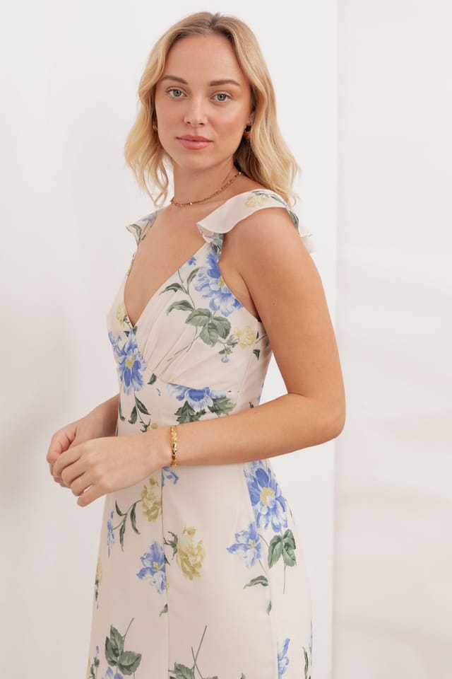 Anaya with Love Anaya with Love Women's Floral Strappy V Neck Maxi Dress in Ivory - 3