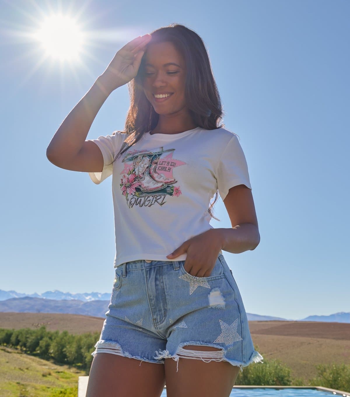 Pink Vanilla Women's White Cowgirl T-Shirt Pink Vanilla New Look