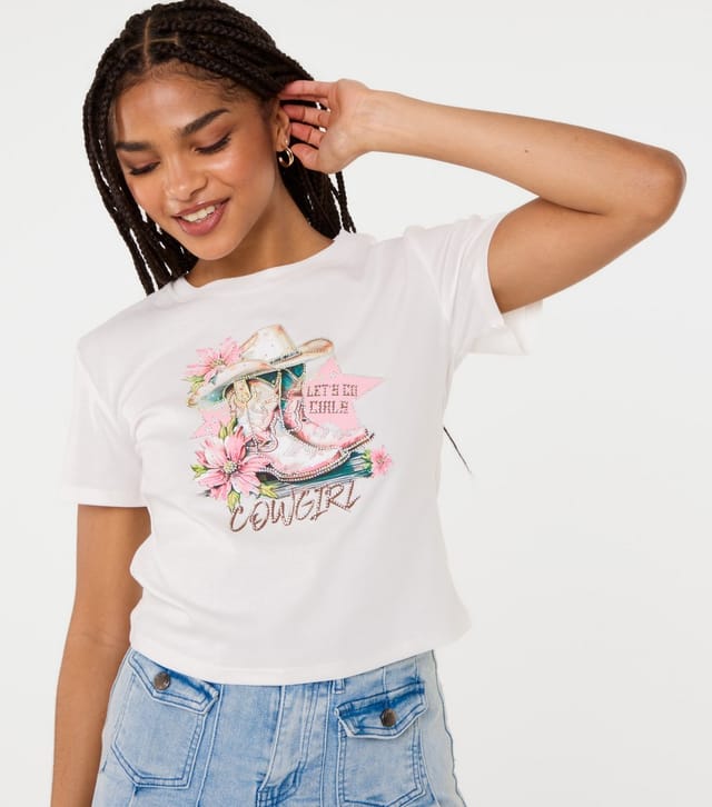 Pink Vanilla Women's White Cowgirl T-Shirt Pink Vanilla New Look - 3