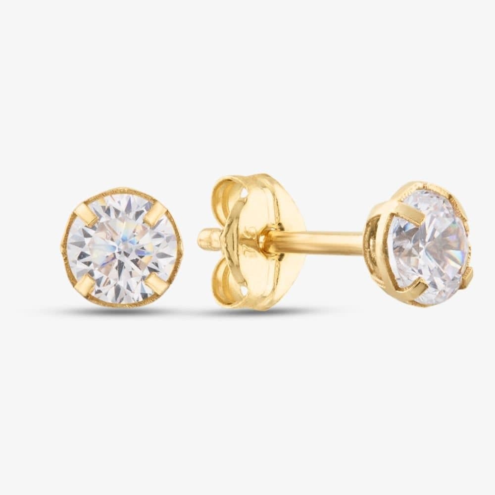 T.H.Baker T.H.Baker Women's 9ct Yellow Gold 4mm Round Crystal Stud Earrings 1.58.6989