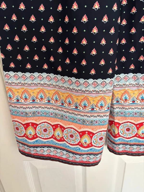 TU TU navy blue boho scarf print wide leg trousers - size 10-12