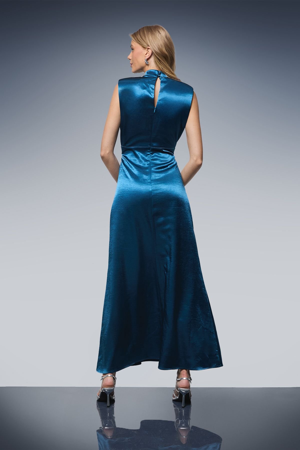 Oasis Oasis Women's Lace Insert Sleeveless High Neck Midi Dress in Teal - 3