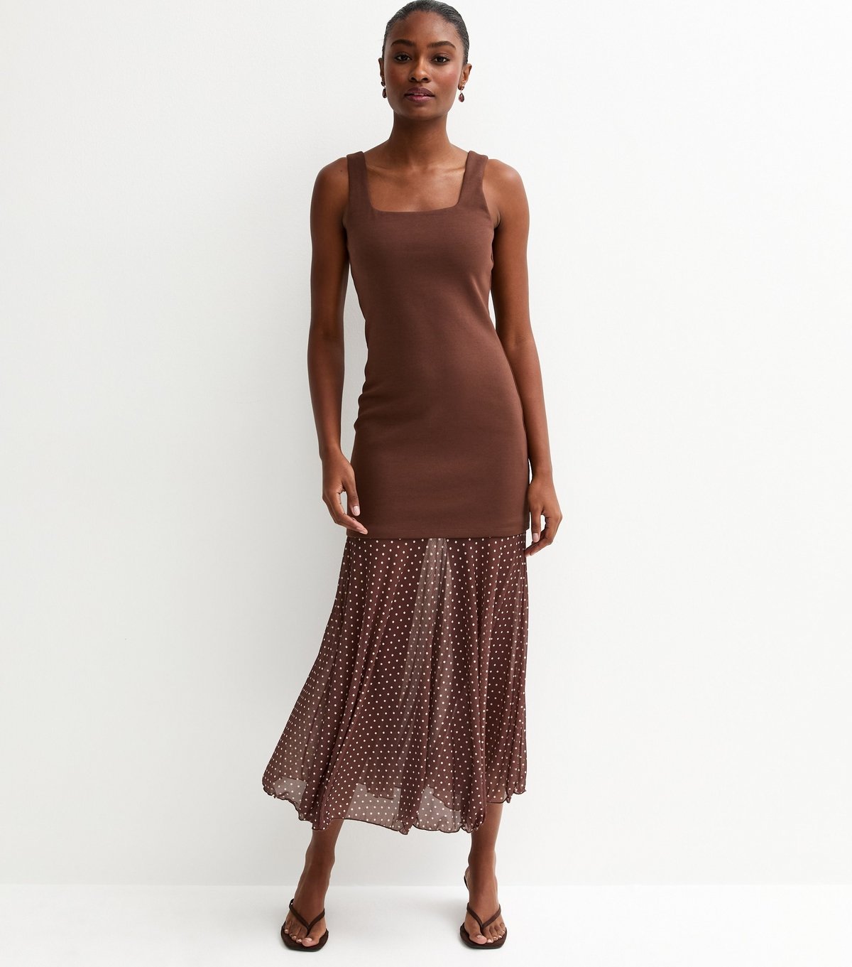 New Look Women's Brown 2-in-1 Polka Dot Midi Dress New Look - 3