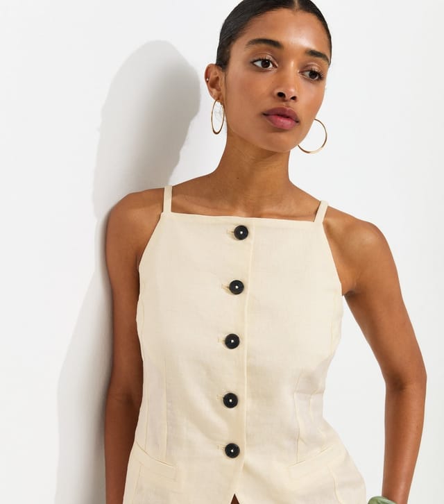New Look Women's White Linen Rich Thin Strap Waistcoat New Look - 2