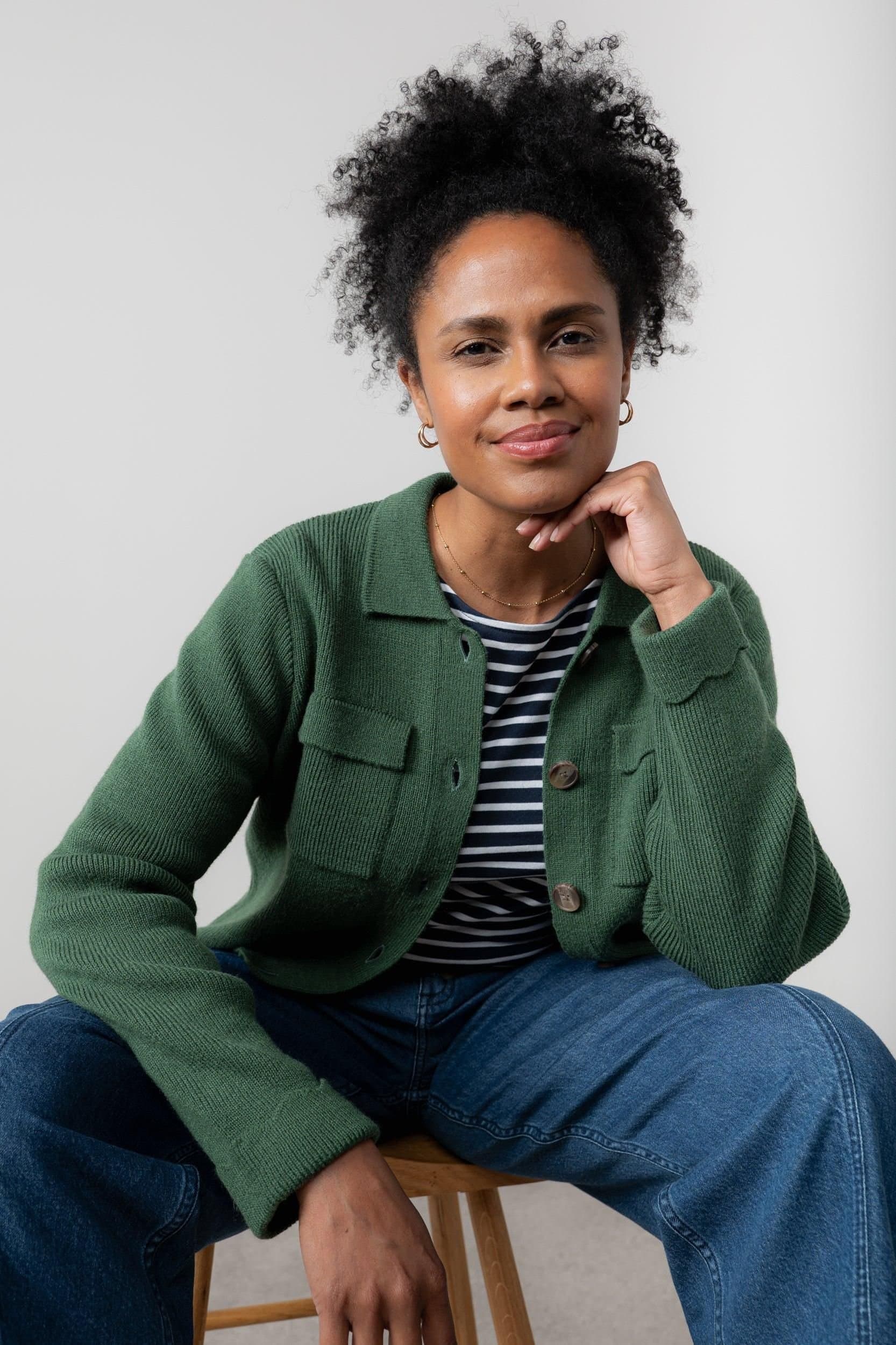 Lily & Me Lily & Me Dark Green Boxy Fit Knitted Jacket